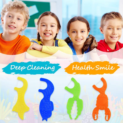 Kids Flossers, Kids Dental Floss Picks without Fluoride, Unflavored, 4 Colors Ocean Animals Shaped Makes Flossing Fun, 50 Count (Pack of 1)